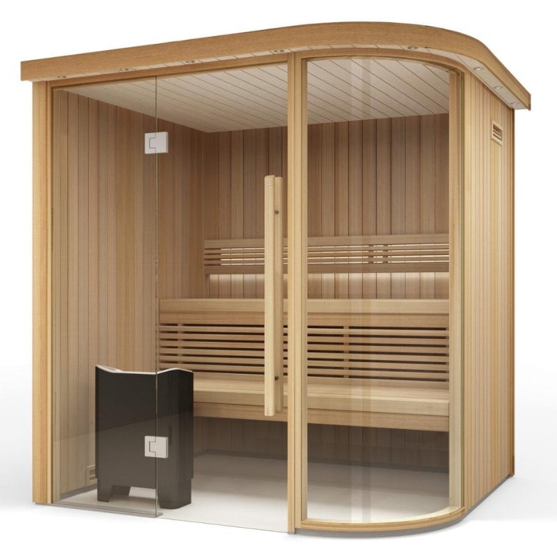 Rounded corner glass fronted bespoke sauna for sale